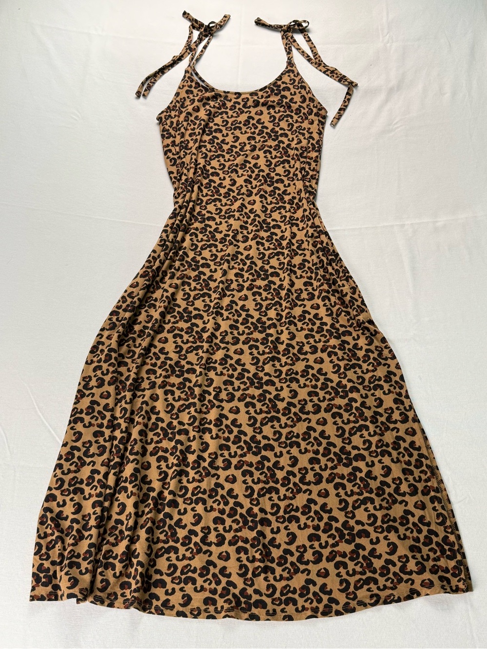 Sugarlips Leopard Print Tie-Shoulder Maxi Dress in Tan and Black